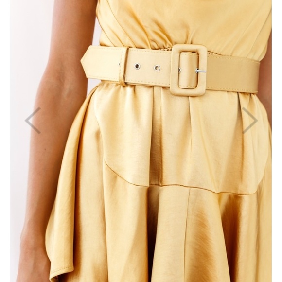 Selfie Leslie Belted Satin Cowl Neck Dress - Mustard - Picture 5 of 14